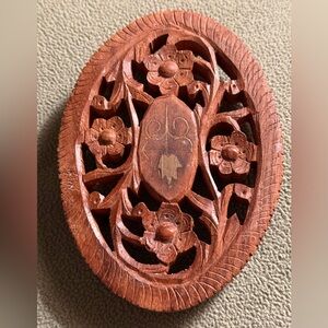 Vintage Carved Sheesham Wooden Trivet/Coaster, Hand Carved Plant Stand/Pedestal